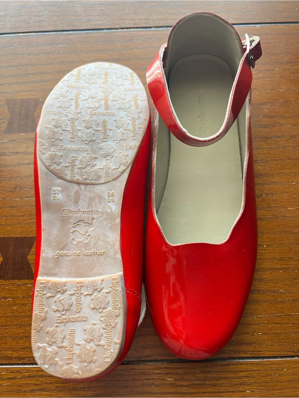 Elephantito Girls Dress Shoes Celina Flats With Ankle Strap Patent Red Size 6